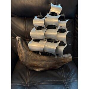 Handcrafted Wood & Metal Wall Art Decor 3 Mast Nautical Clipper Ship